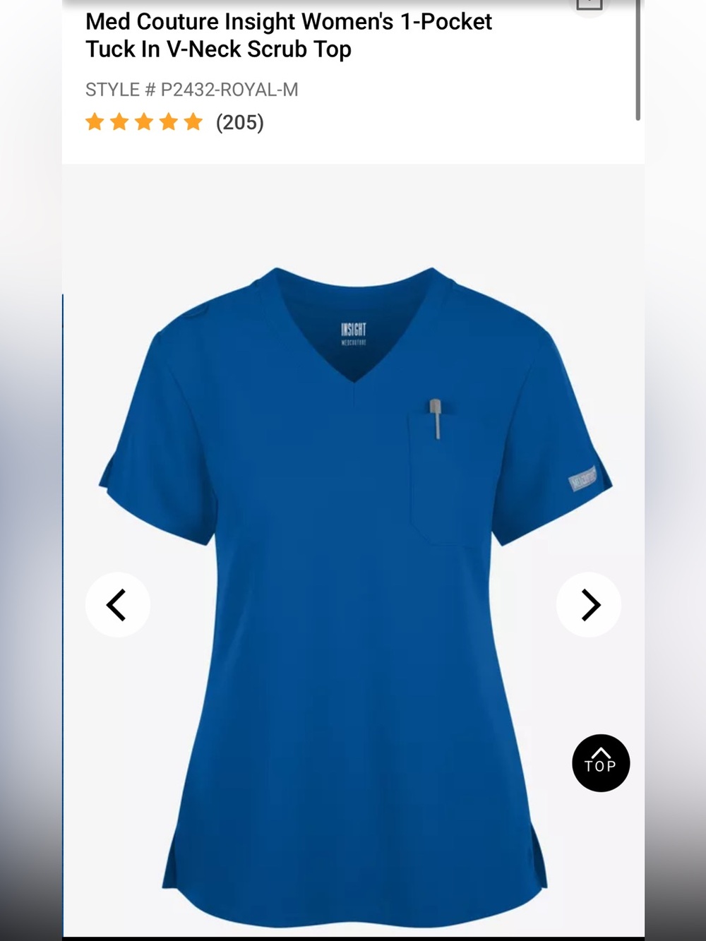 Med Couture Women's V-Neck Scrub Top in Royal Blue